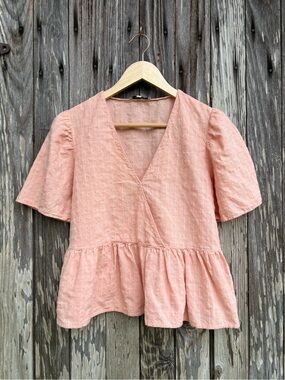Madewell Crossover Peplum Top coral size medium